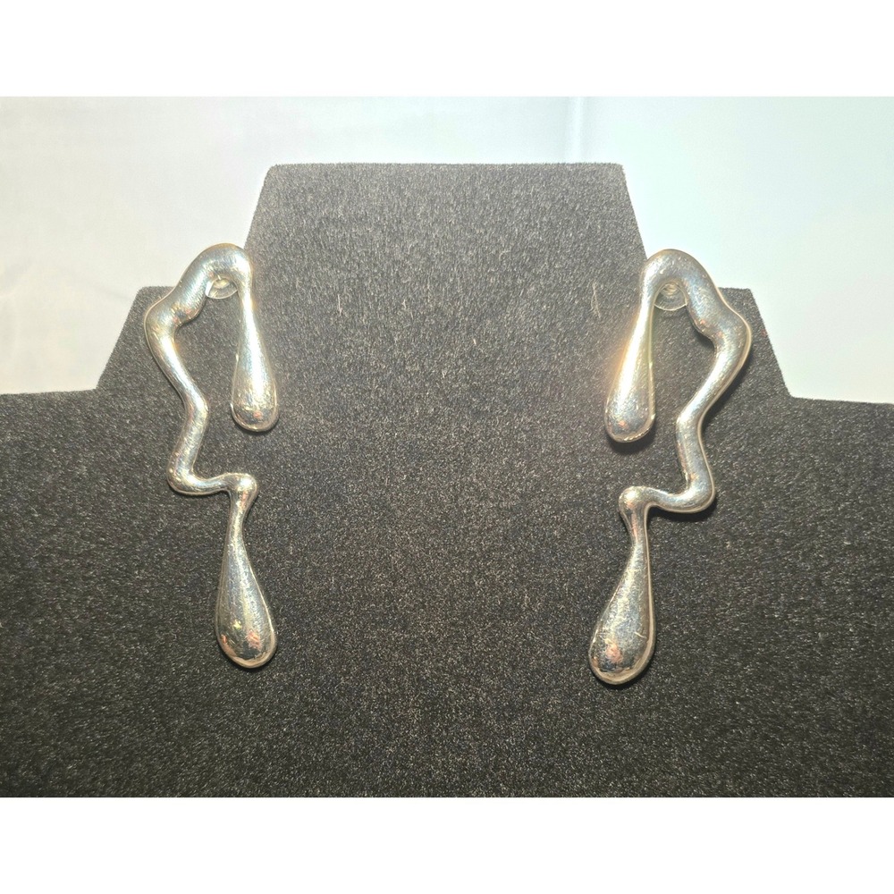 Modernist Silver Abstract Squiggle Drop Earrings & Spiral Brooch Set